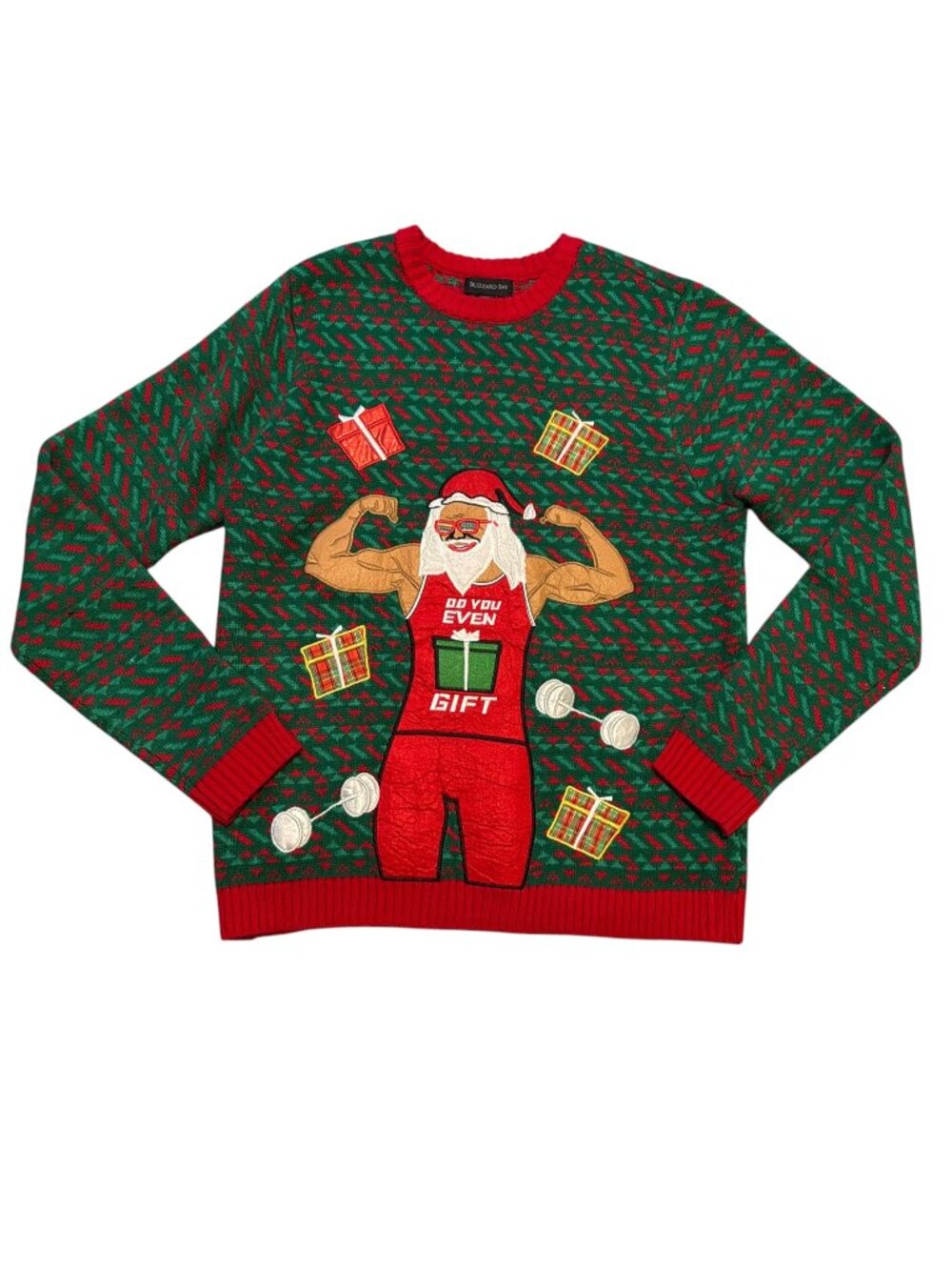 Blizzard Bay "Do You Even Gift?" Ugly Christmas Sweater Funny Santa Muscle Party